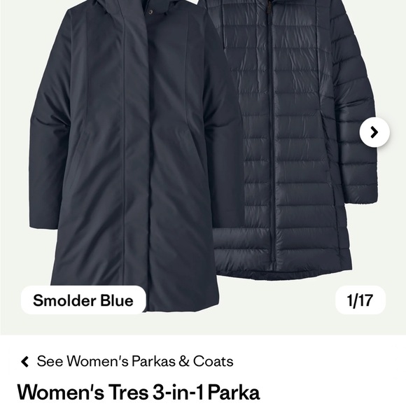 Patagonia Women’s Tres 3 in 1 Parka Winter Jacket Smolder Blue - Picture 3 of 11